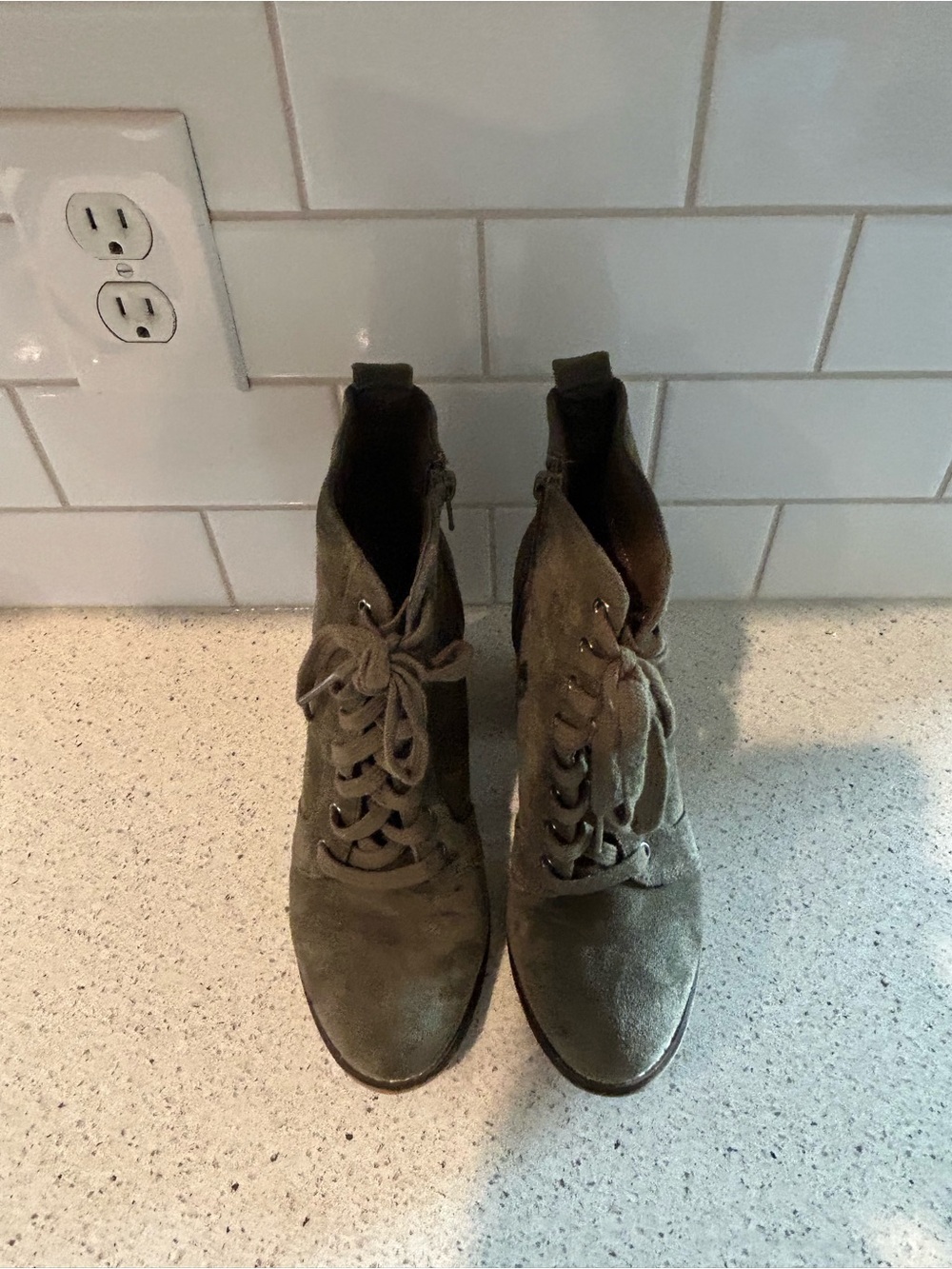 Women’s Olive Suede Lace-Up Ankle Boots, Size 8